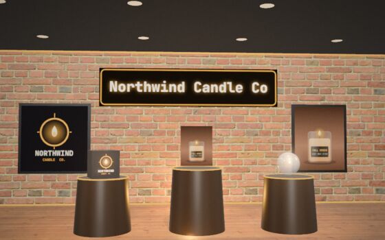 A finished brick-walled room for a demo candle brand.